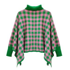 AKA Sorority Pink Green Checkerboard Knit Poncho